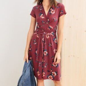 Garnet Hill NWT tie-waist ruched tencel knit rose floral print dress, size Small